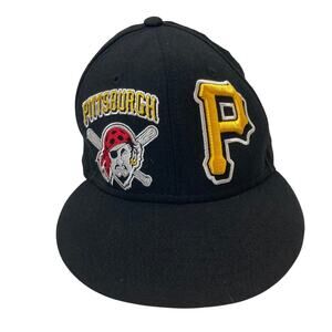 Pittsburgh Pirates Cap New Era 7 1/2 Black Wool Yellow Logo Embroidered Letter P